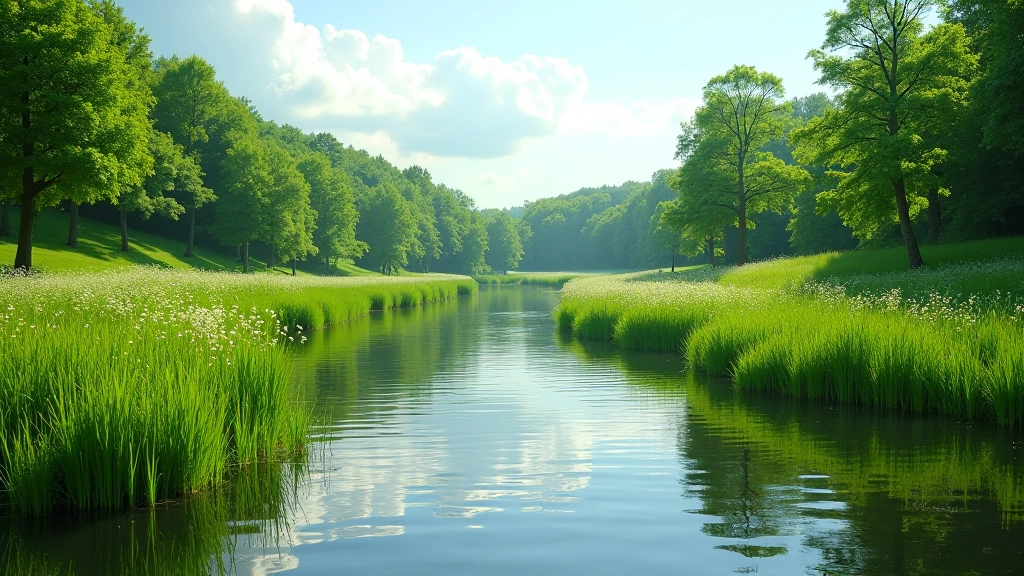 Scenic river landscape with calm water and natural banks